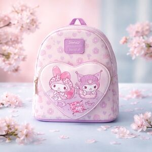 Loungefly My Melody & Kuromi Sleepover Heart Mini Backpack